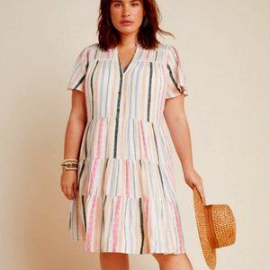NWT Anthropologie Georgina Tiered Striped Multi Shirtdress Size 1X